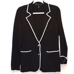 White House Black Market Stretch Knit Sweater Blazer Small Black White Office